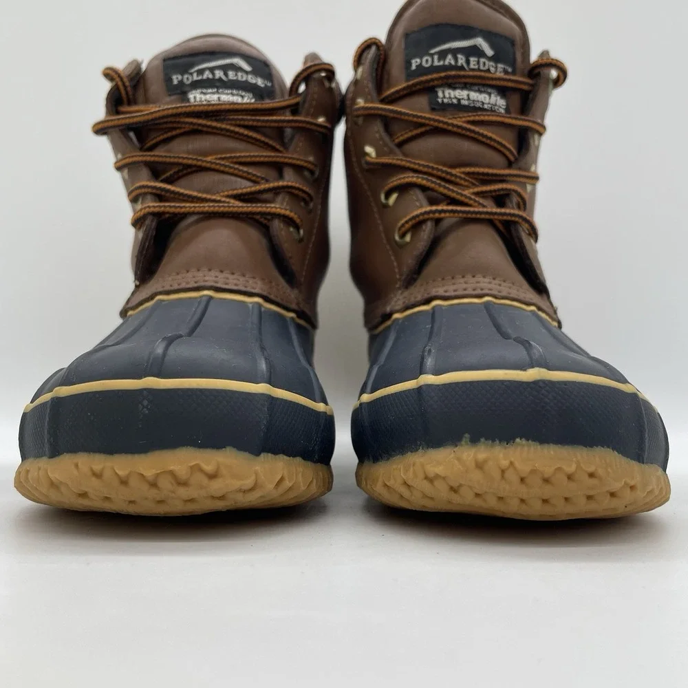 Polar Edge Womens‎ 6 Duck Boots Laced Navy Tan Upper Thermolite Insulation Steel
